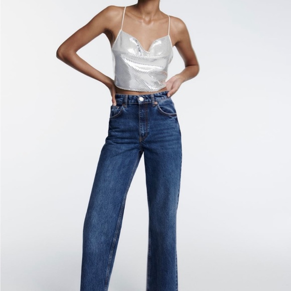 Zara Shimmer Silver Crop Top NWT - Picture 3 of 6